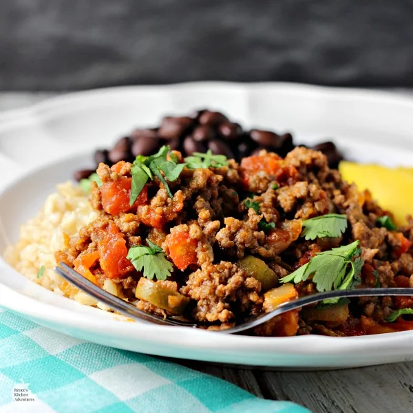 Easy Cuban-Style Beef Picadillo | By Renee's Kitchen Adventures - Easy healthy recipe for flavorful Cuban-Style Beef that is crazy good! #SundaySupper @Beeffordinner