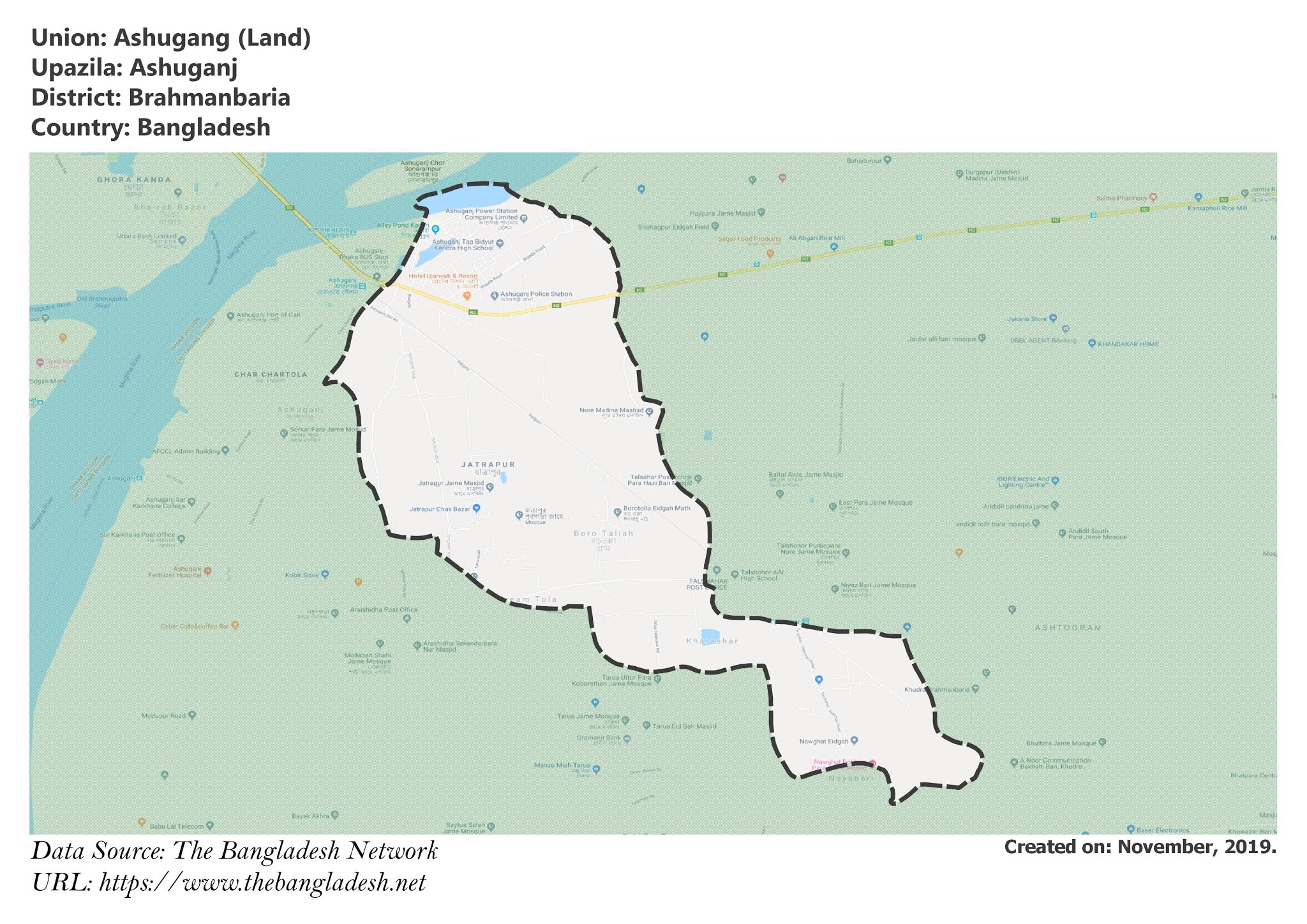 Map of Ashugang of Brahmanbaria, Bangladesh.