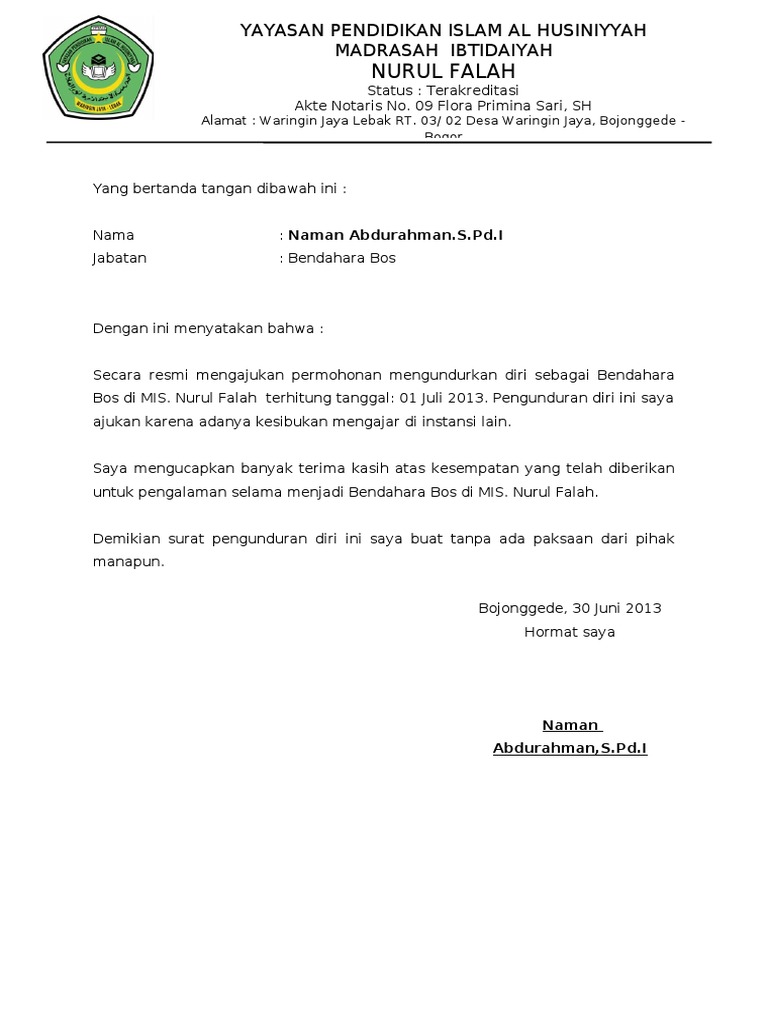 Contoh Surat Pengunduran Diri Dari Sekolah Sebagai Tata Contoh Surat Pengunduran Diri Dari Sekolah Sebagai Tata