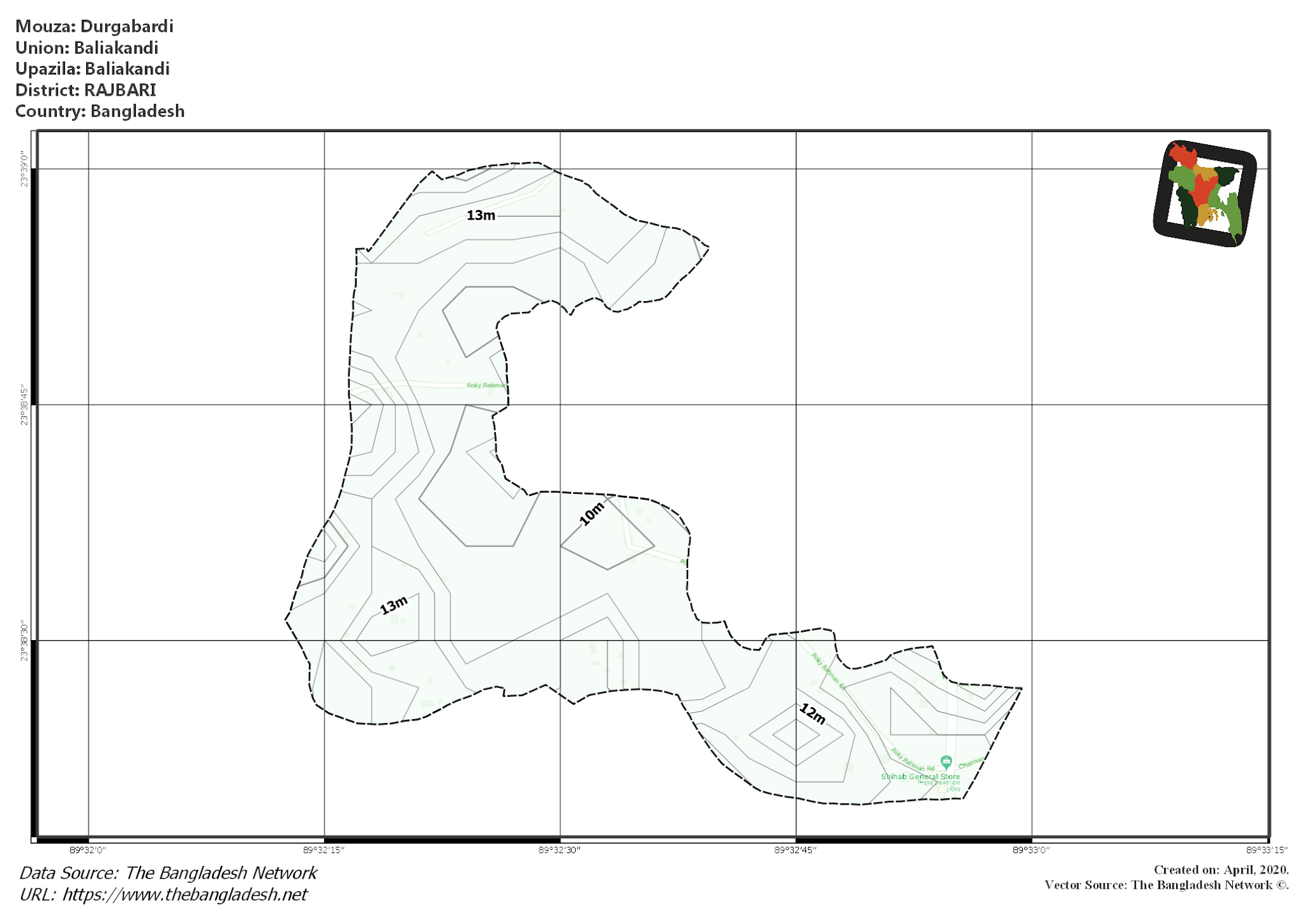 Map of Durgabardi Mouza of Baliakandi Upazila, RAJBARI, Bangladesh.