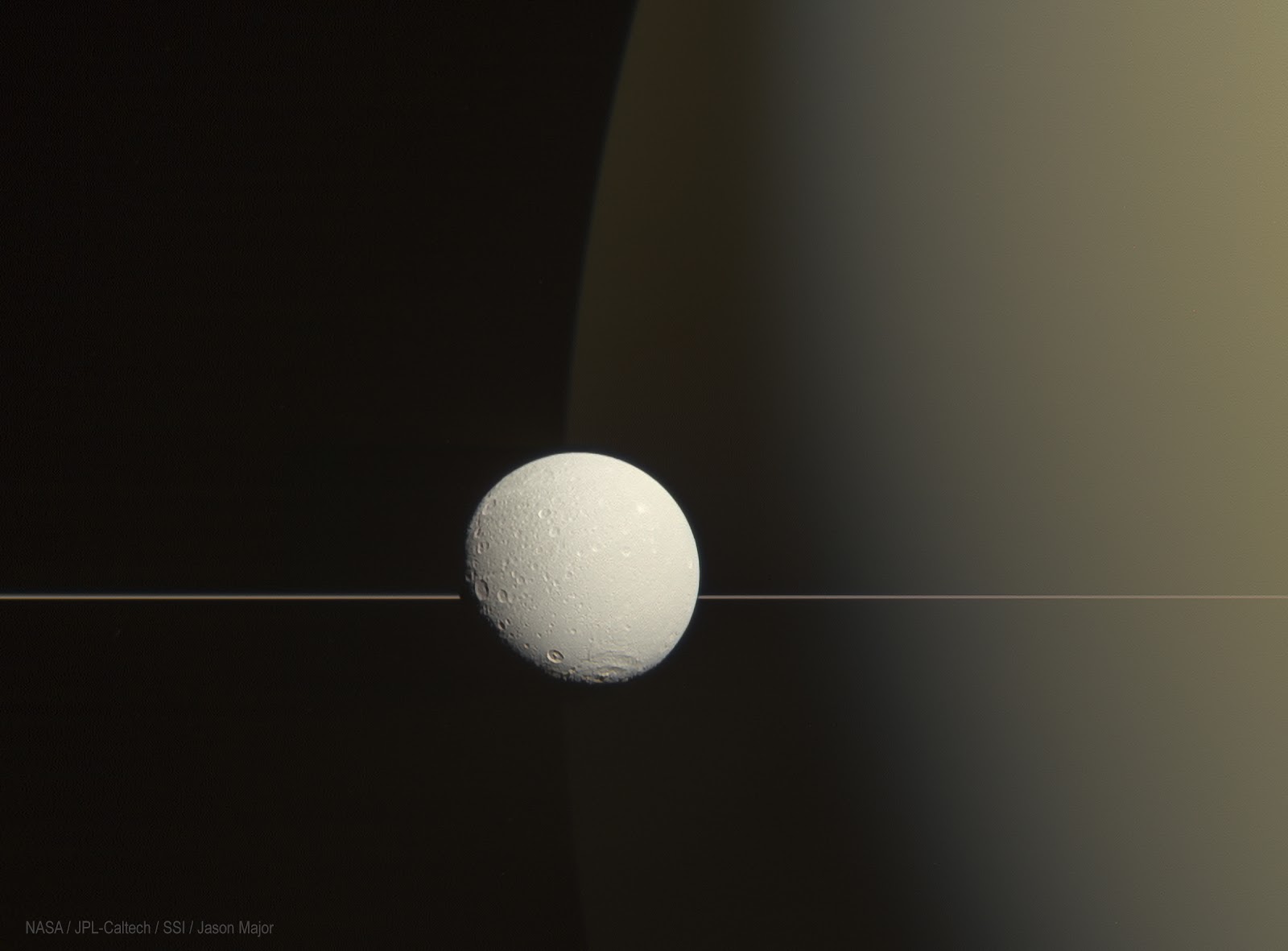 Saturn and Dione NASA Cassini.