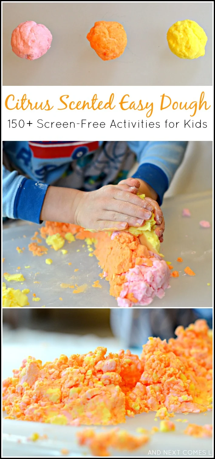 Citrus scented easy dough - sensory play for toddlers and preschoolers {150+ Screen-Free Activities for Kids Book Review} from And Next Comes L