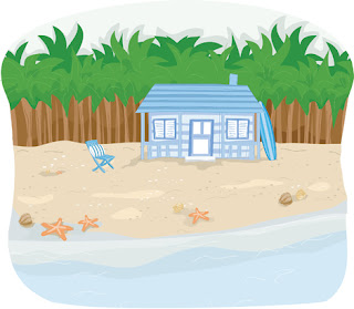 Clipart image of a cottage at the beach
