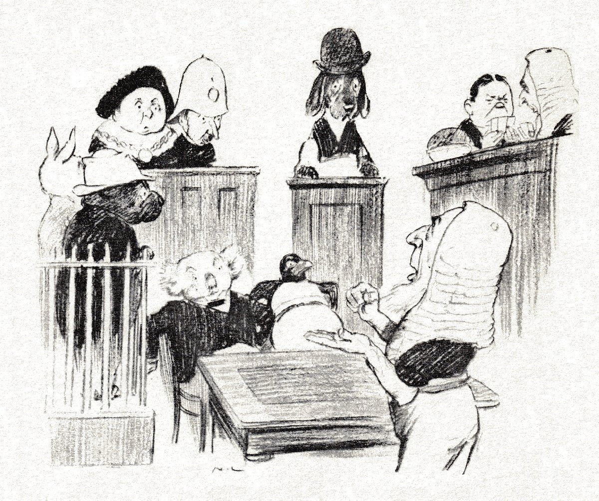 court scene : sketch of animal participants