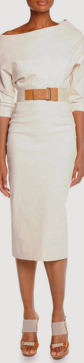 Donna Karan Belted Elbow-Sleeve Midi Dress