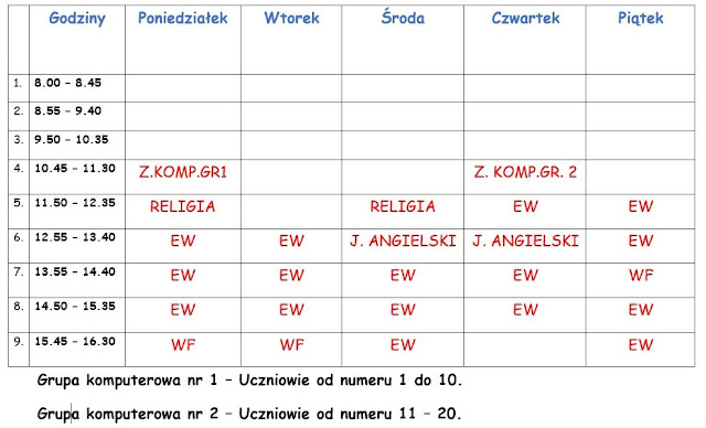 Plan Lekcji Dla Klasy 8