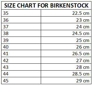 birkenstock sizes in cm