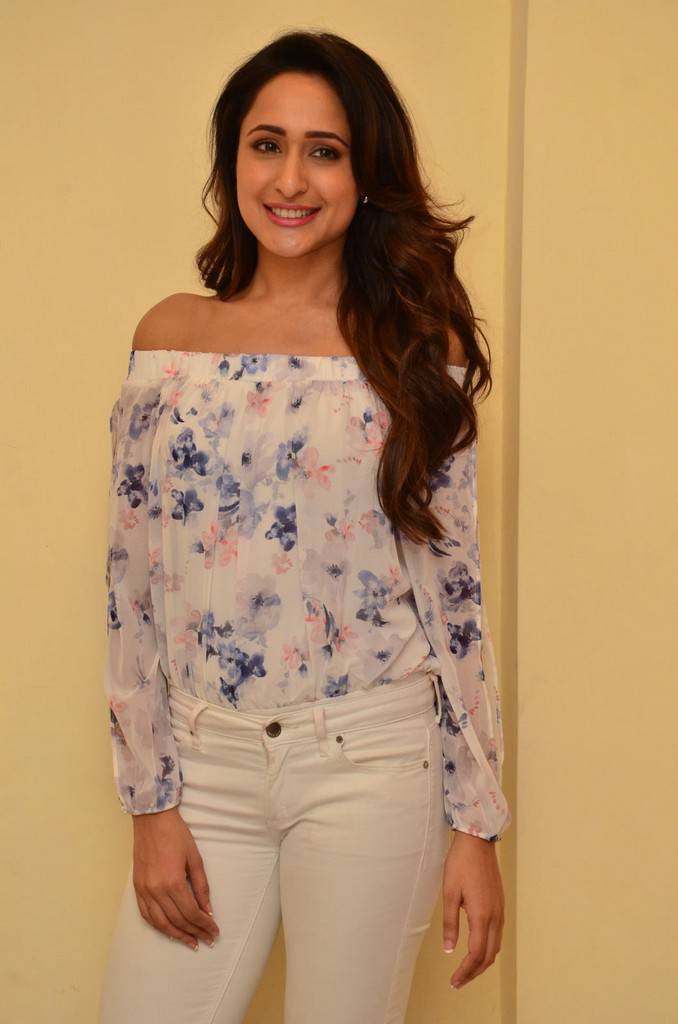 Telugu Girl Pragya Jaiswal Long Hair Stills In White Top Jeans