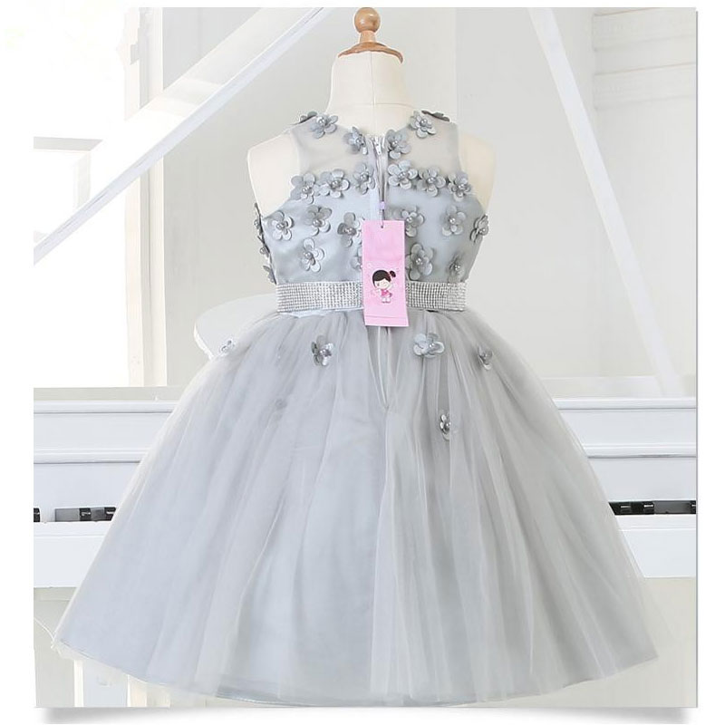 Silver Newborn Girl Christmas Dresses with Bead Bow infant Princess
