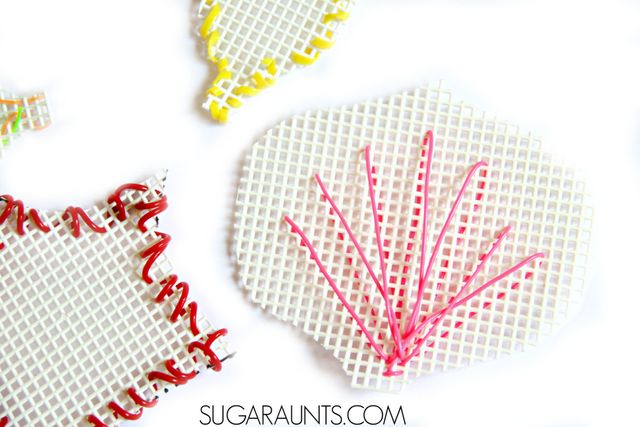 Fall Leaf Art for second grade (or any age!). Kids can create this fine motor fall leaf craft and work on many skills like math, patterns, symmetry, homemaking/life skills, and more.