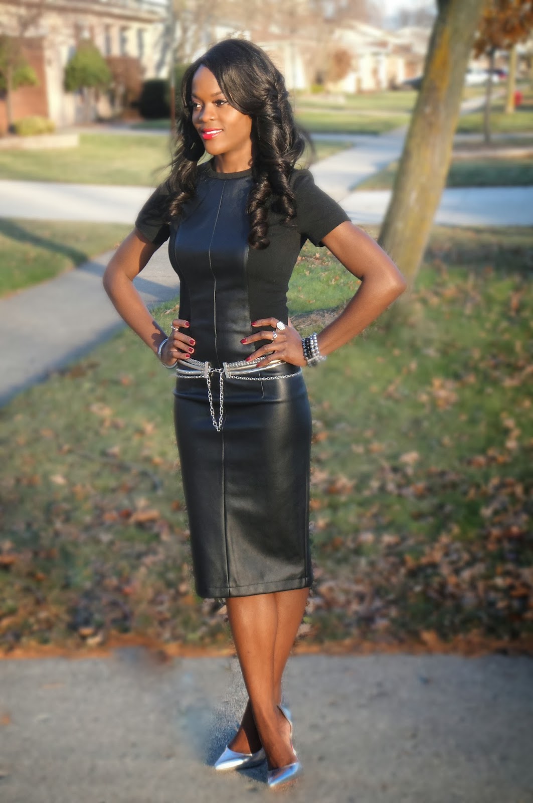 Black Leather Dress and Silver Tones - Cranberry Tantrums