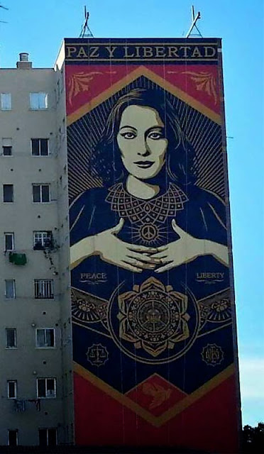 "Paz Y Libertard" New Street Art Mural By American Artist Shepard Fairey For Maus Malaga In Spain. 2