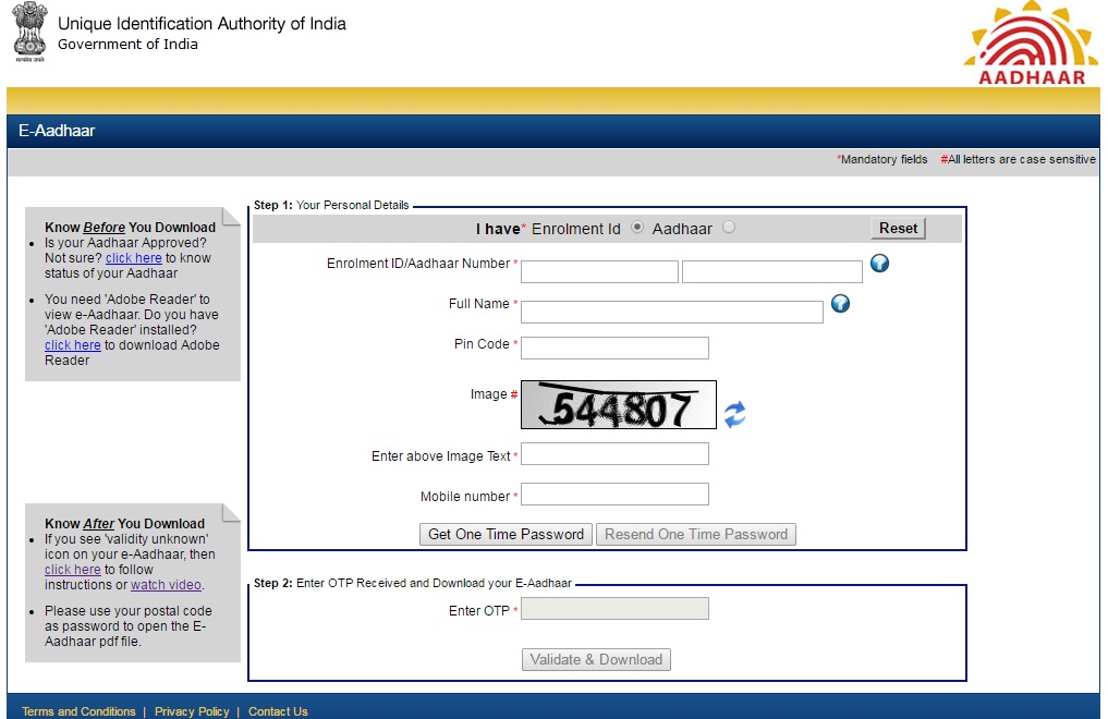 Enrollment Id Aadhar Card Download