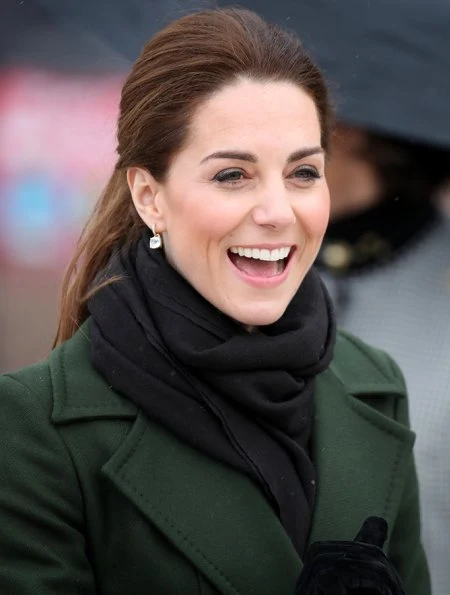 Kate Middleton wore Michael Kors dress, Sportsmax coat, Kiki McDonough earrings