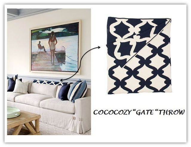 Same photo as above with an arrow pointing to the COCOCOZY throw with a promotional photo of the it