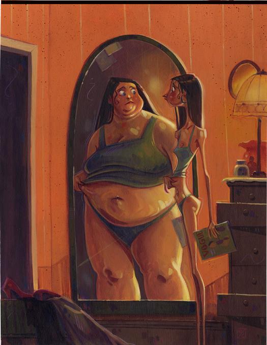 devin crane ilustração pintura espelho anorexia