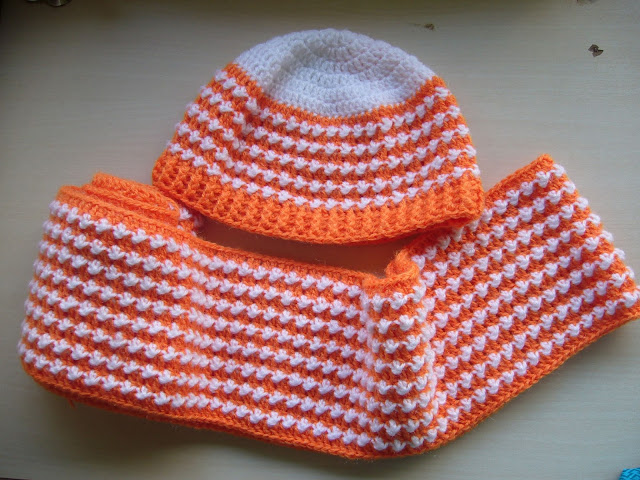 crocheted scarf and hat set