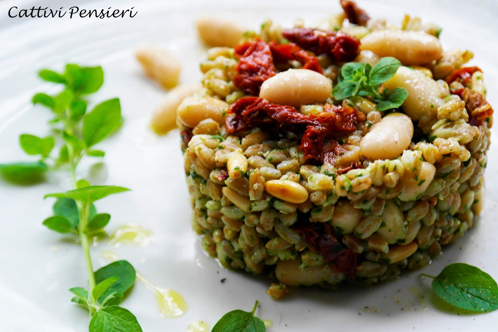cattivi pensieri recensioni INSALATA DI FARRO CON PESTO DI RUCOLA, FAGIOLI CANNELLINI E