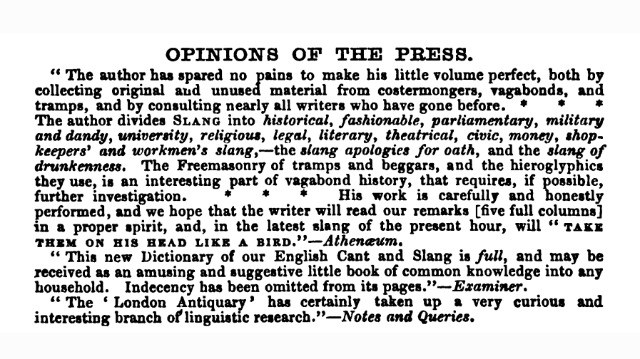 Yesterday’s Papers The Bibliography of Slang, Cant, and Vulgar Language
