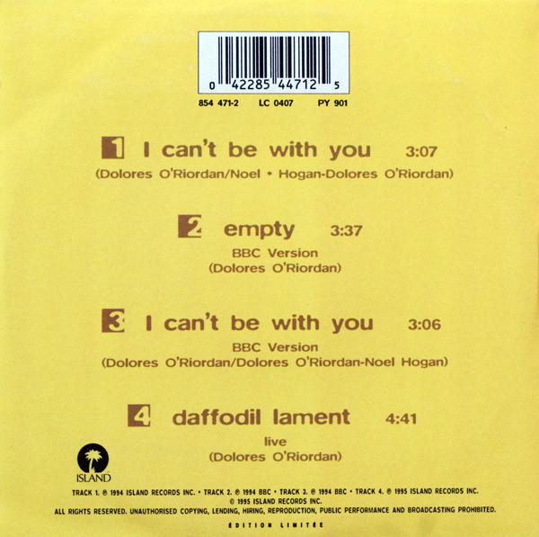 MUSICOLLECTION THE CRANBERRIES I Can't Be With You CD 2Titres 1995