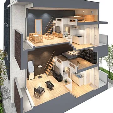 rumah minimalis modern dengan lantai mezzanine