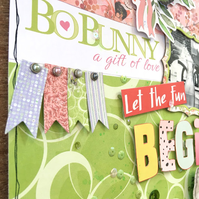 Let The Fun Begin Scrapbook Page by Angela Tombari featuring BoBunny Butterfly Kisses Collection
