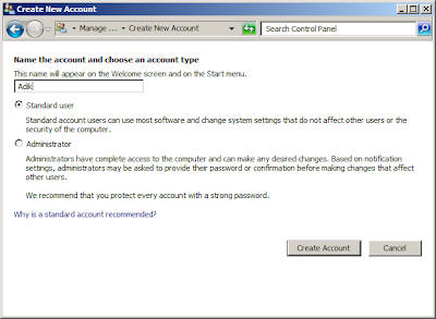 Membuat User Account (Pengguna) Baru di Windows 7