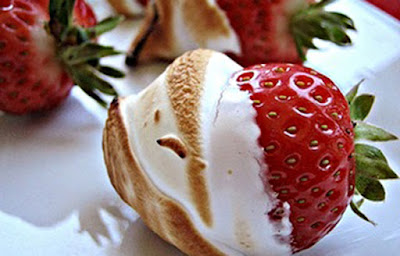 fire roasted marshmallow covered strawberries
