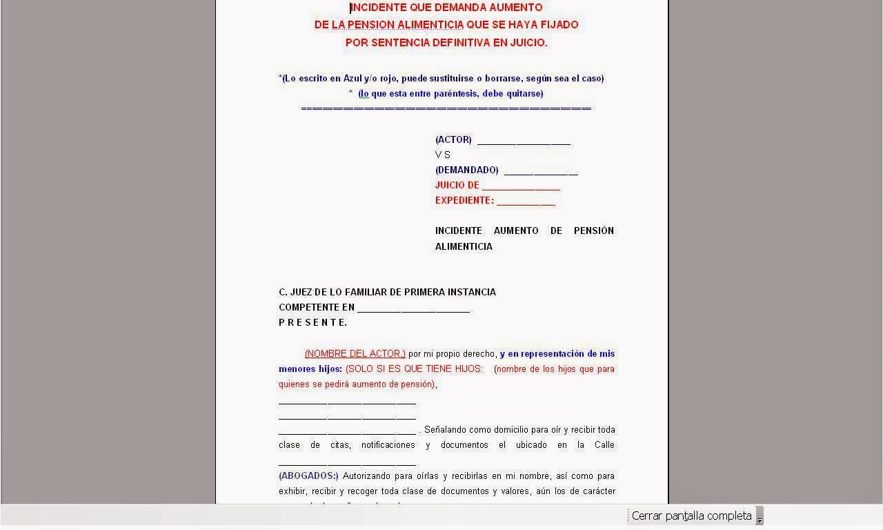 AbogadosTabasco: Incidente de Disminución Pensión Alimenticia. Formato