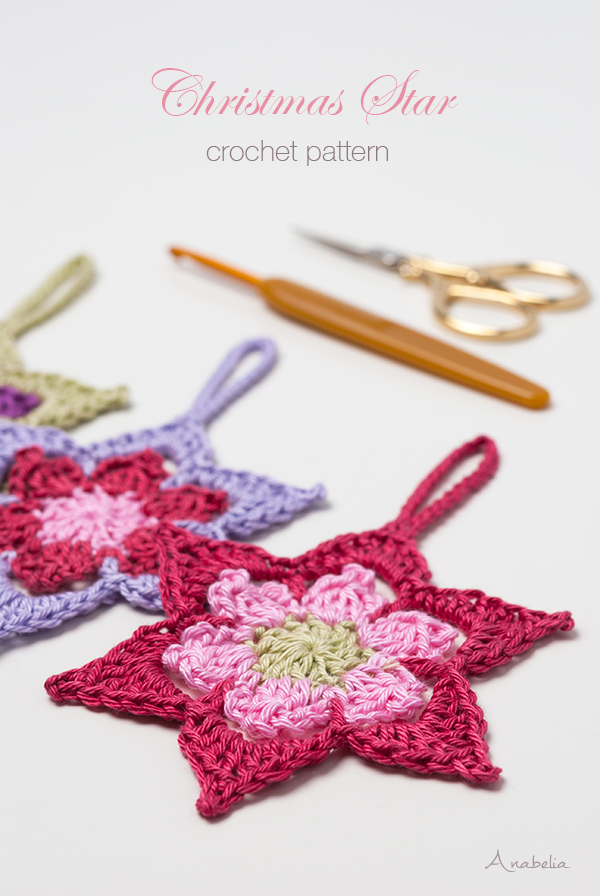 Crochet Christmas Star ornament pattern, Anabelia Craft Design