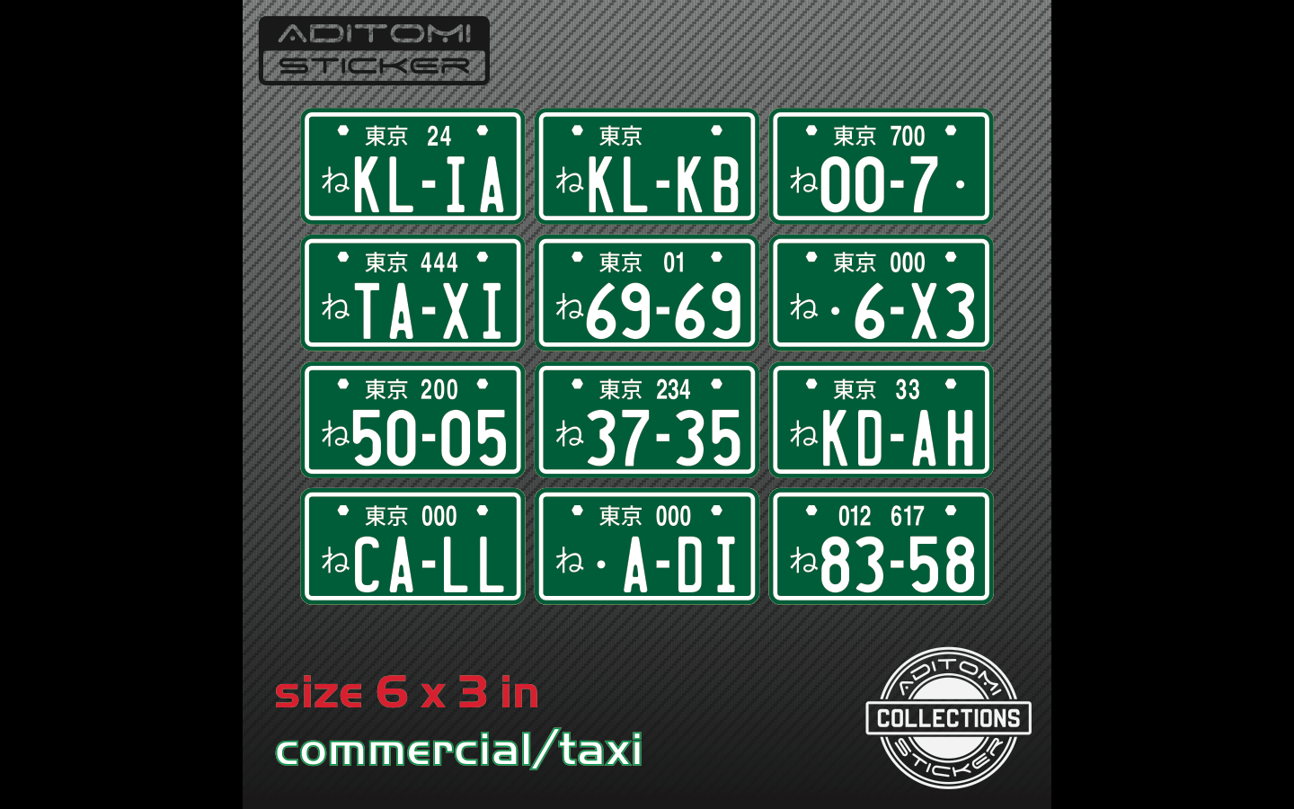 aditomi sticker collection JDM number plate custom sticker