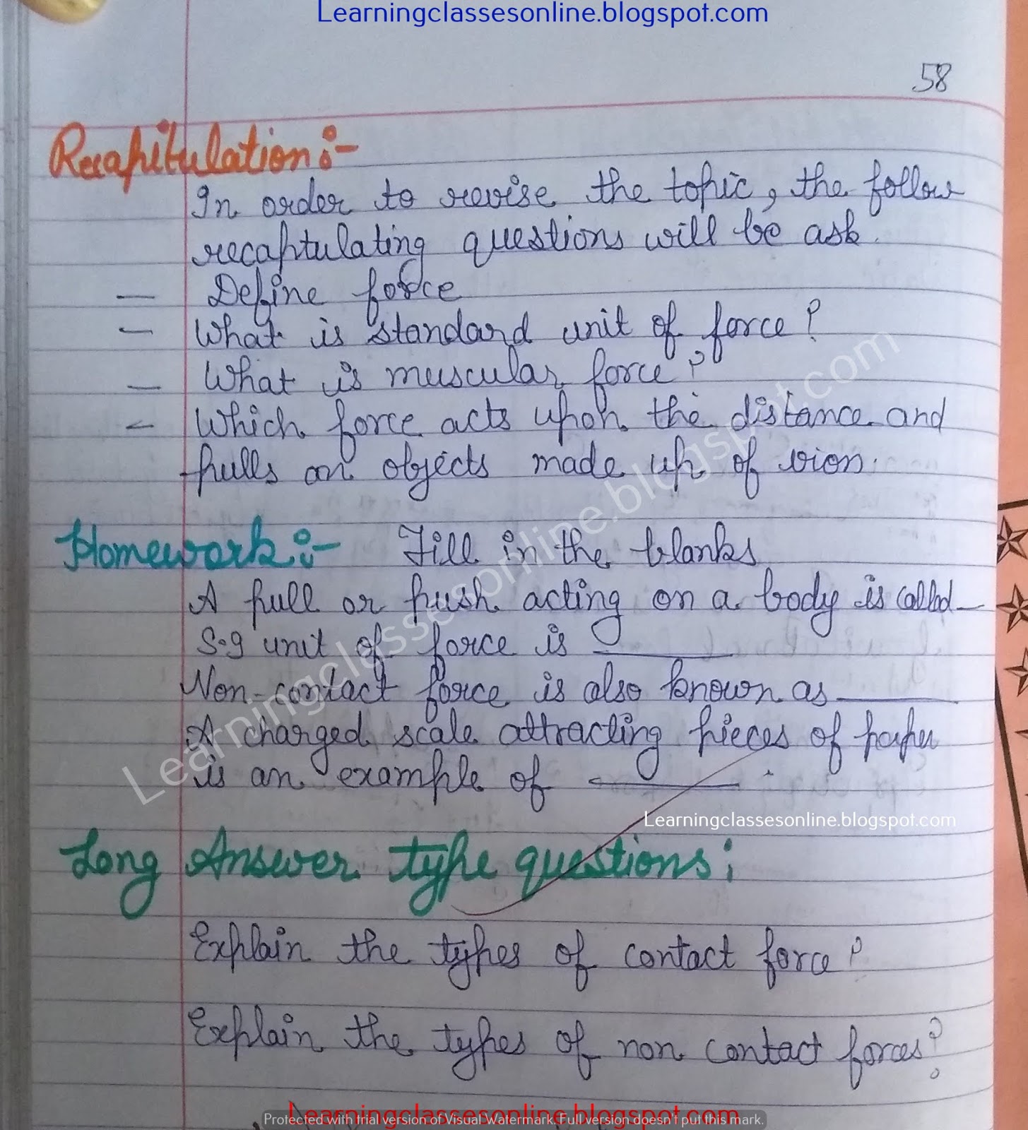 Science Lesson Plan on force, unit of force, muscular force, contact force and non-contact force for grade 6, 7 and 8 teachers Science Lesson Plan on force, unit of force, muscular force, contact force and non-contact force for grade 6, 7 and 8 teachers