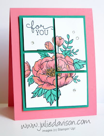 Stampin' Up! Birthday Blooms Cut Up Card with measurements #stampinup www.juliedavison.com
