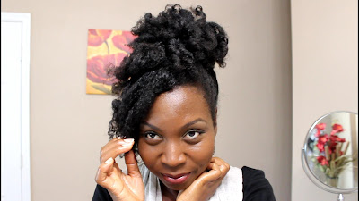 QUICK NATURAL HAIR HAIRSTYLE : CURLY TOP BUN WITH SIDE BANGS