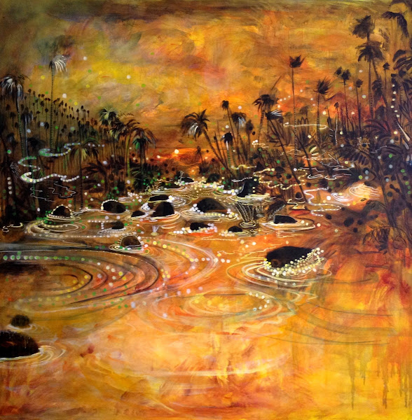 Pintura de Raul Recio: Rios de Oro, serie, 200 x 200 cms