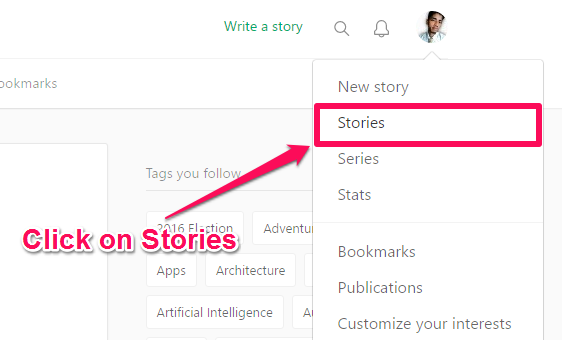 Click on Stories under the Profile Icon