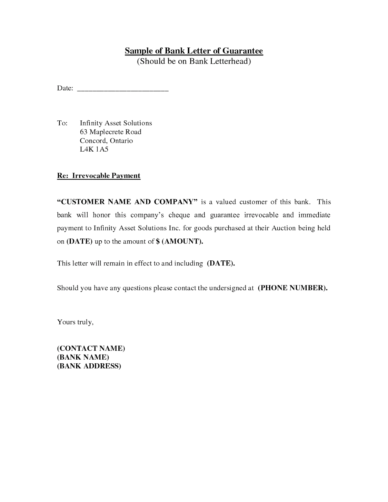 Bank Guarantee Request Letter
