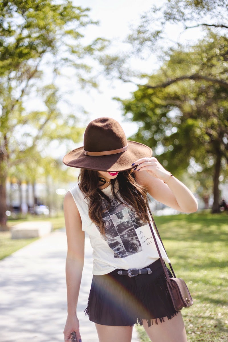 miami fashion blogger, miami, fashion, forever 21, outfit, guess, vintage, coach, car show, rebel by mac, brown hat, fringe, sperry, black boots, nany's klozet, daniela ramirez