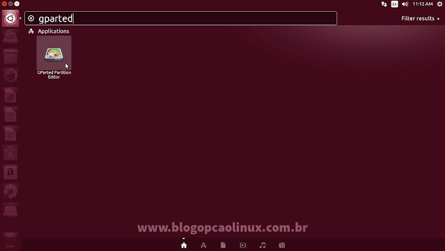 Pesquisar por gparted no Dash do Ubuntu