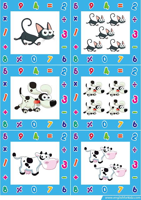singular plural noun flashcards, farm animals