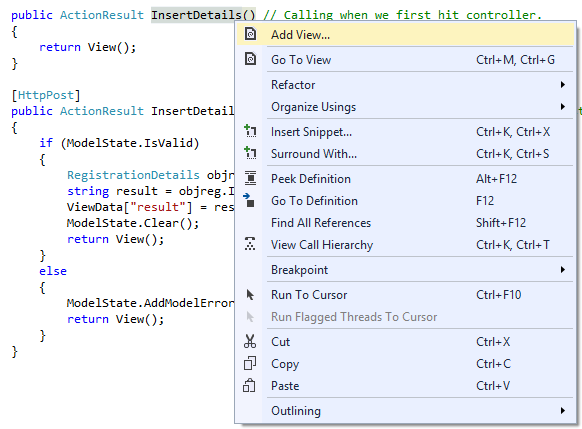 Insert Details into Database using MVC