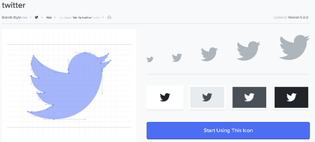 Awesomeフォントのサイトでtwitterを選択した画面