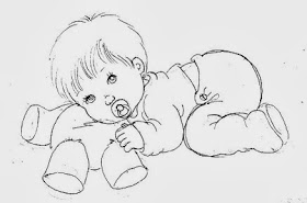 desenho de bebe menino deitado sobre ursinho de pelucia