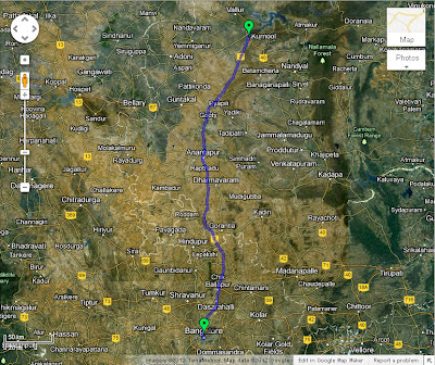 A google map screenshoot of the route taken for the Bangalore - Delhi car drive in April 2009