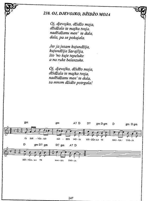 NOTE DOMACE I STRANE OJ DJEVOJKO, DŽIDŽO MOJA NOTE AKORDI TEKST