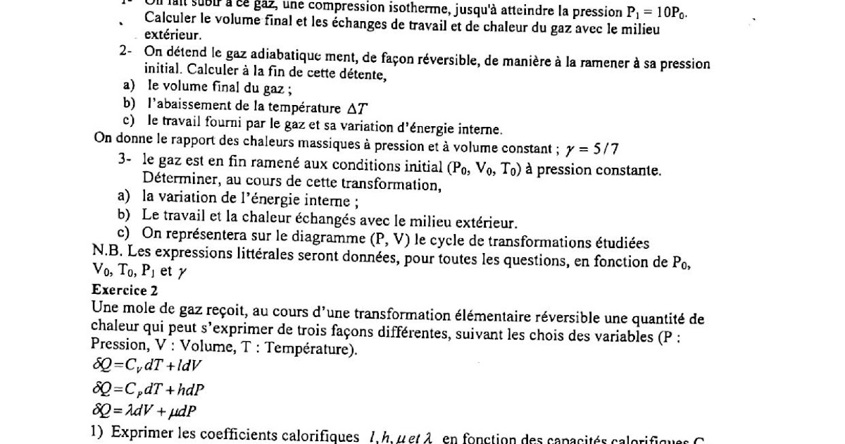 Examens Corrigés Thermodynamique 1 exomaroc Examens Corrigés Thermodynamique 1 exomaroc