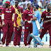 India's Mahendra Singh Dhoni congratulates West Indies' players