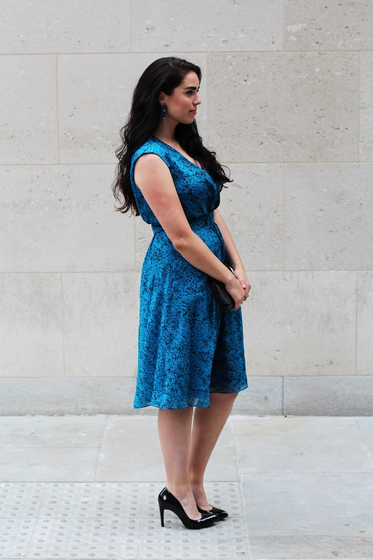 Emma Louise Layla in Great Plains Python Chiffon Cross Over Dress - London fashion blogger