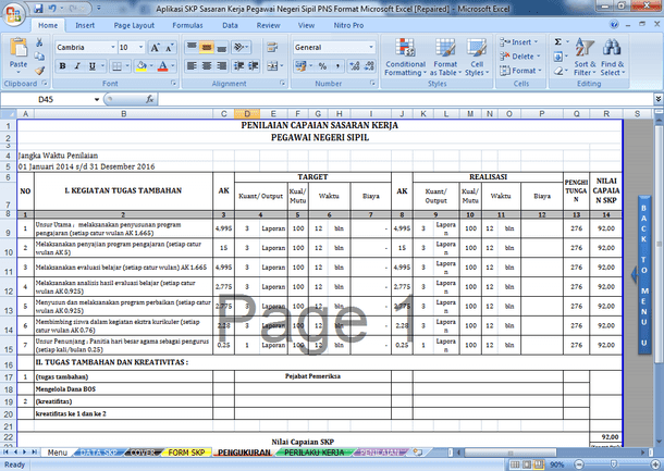 Aplikasi SKP Sasaran Kerja Pegawai Negeri Sipil PNS Format