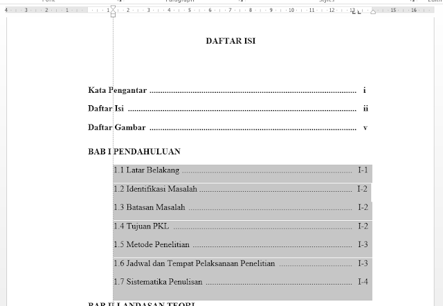 cara membuat titik titik daftar isi secara manual